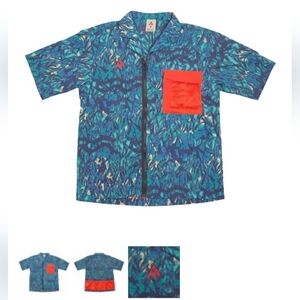 NIKE ACG STREETWEAR ZIP UP SHORT SLEEVE ALL OVER PRINT SHIRT. SIZE LARGE.